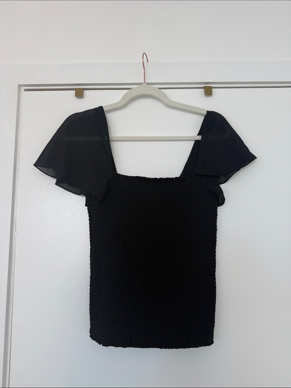 Theory Black Smocked Camisole with Flutter Sleeves size medium NWOT